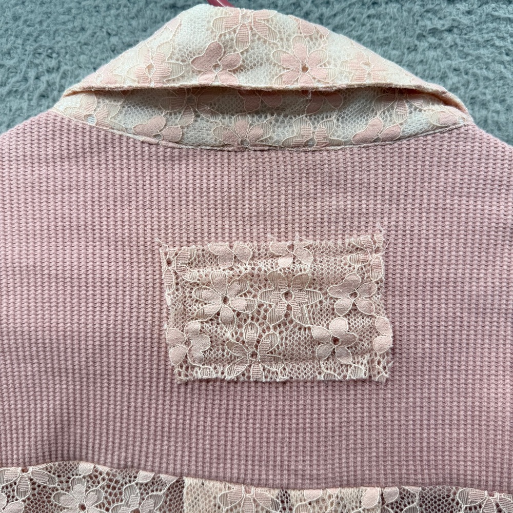 POL Patchwork Lace Dusty Pink Button Up Shirt Top Floral Oversized Boho Size S - Picture 13 of 13